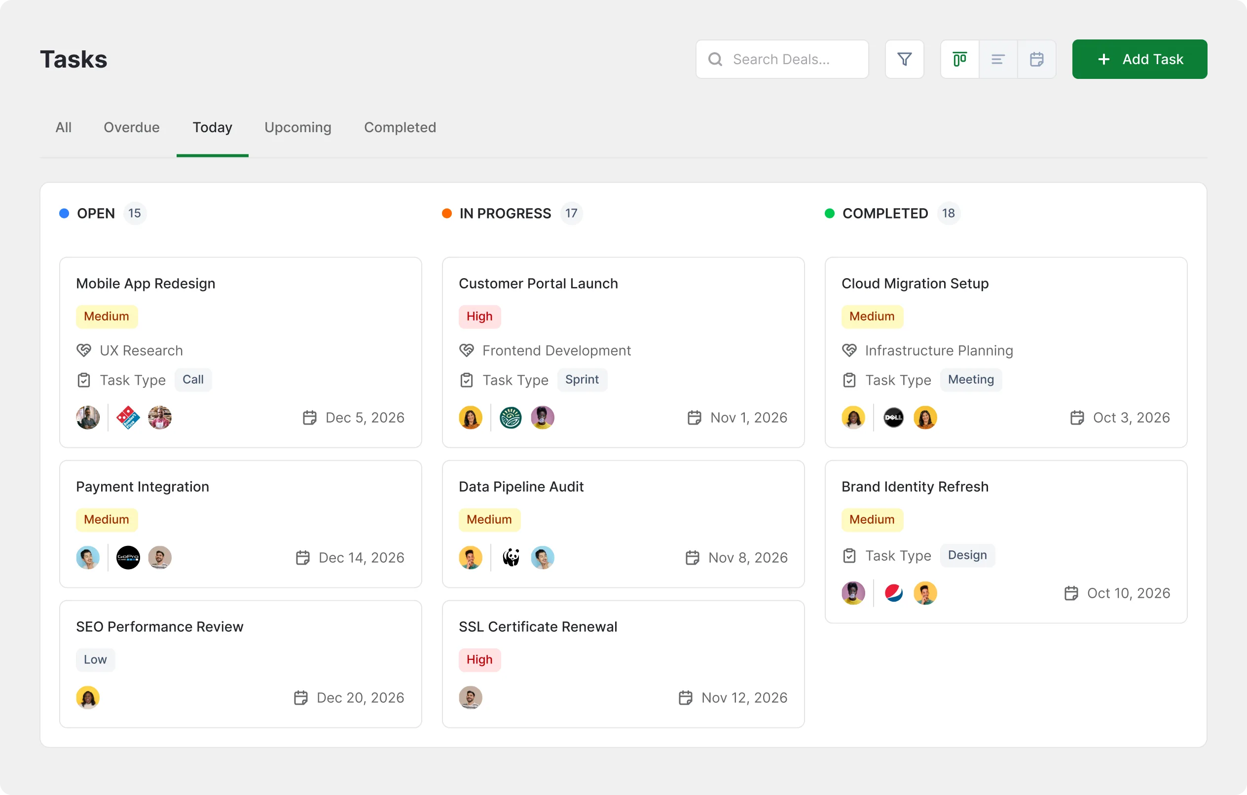 Activities & Tasks inside the FlyCRM dashboard